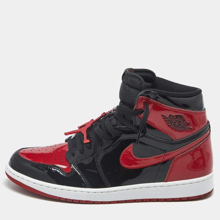 Pre Owned Air Jordans Jordan 1 Retro OG Bred Size 46 Black /Red Patent Leather High Top Sneakers