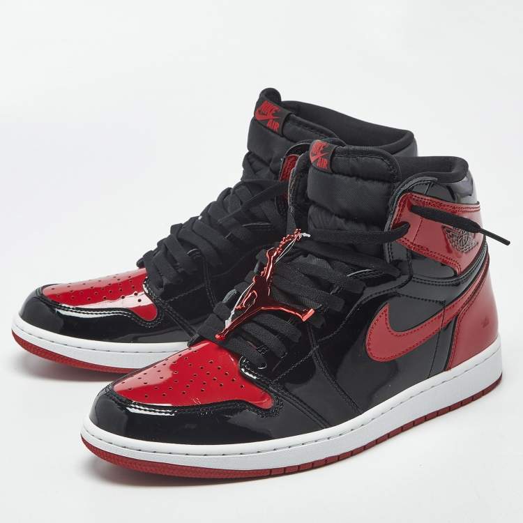 Pre Owned Air Jordans Jordan 1 Retro OG Bred Size 46 Black /Red Patent Leather High Top Sneakers