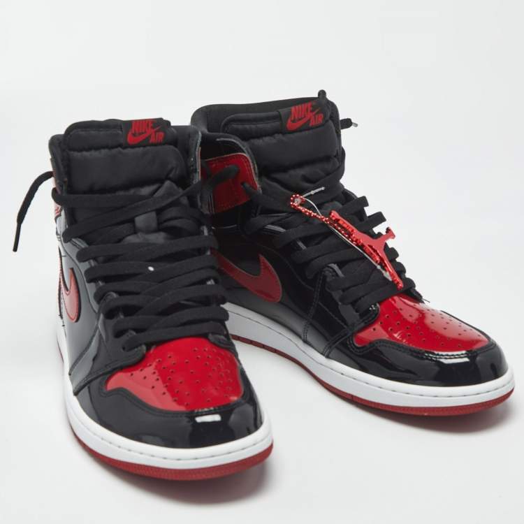 Pre Owned Air Jordans Jordan 1 Retro OG Bred Size 46 Black /Red Patent Leather High Top Sneakers