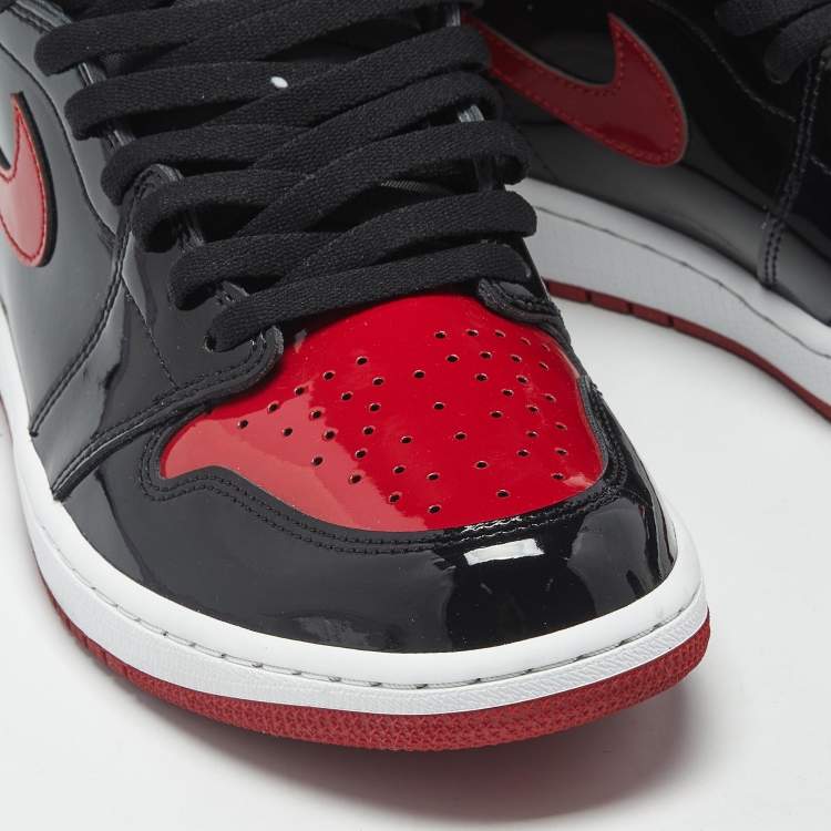 Pre Owned Air Jordans Jordan 1 Retro OG Bred Size 46 Black /Red Patent Leather High Top Sneakers