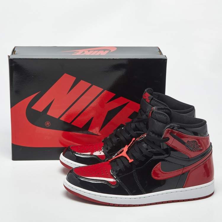 Pre Owned Air Jordans Jordan 1 Retro OG Bred Size 46 Black /Red Patent Leather High Top Sneakers