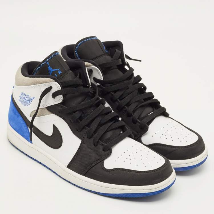Pre Owned Air Jordans Jordan 1 SE Royal Black Toe Size 46 Multicolor Leather and Suede Mid Top Sneakers