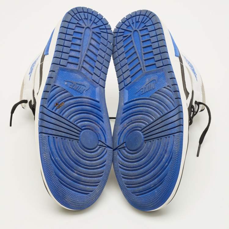 Pre Owned Air Jordans Jordan 1 SE Royal Black Toe Size 46 Multicolor Leather and Suede Mid Top Sneakers