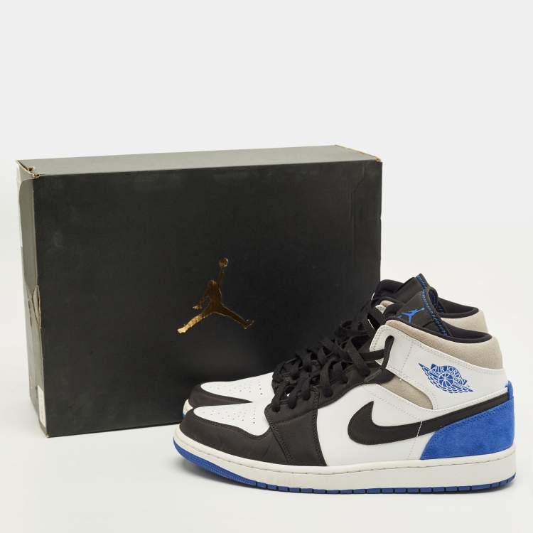 Pre Owned Air Jordans Jordan 1 SE Royal Black Toe Size 46 Multicolor Leather and Suede Mid Top Sneakers