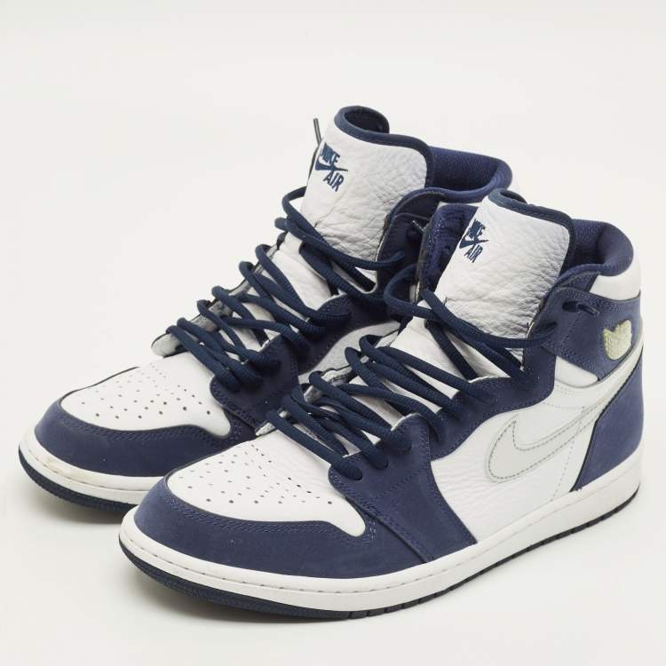 Pre Owned Air Jordans Jordan 1 Retro CO.JP Midnight Navy Size 45 Multicolor Nubuck and Leather High Top Sneakers