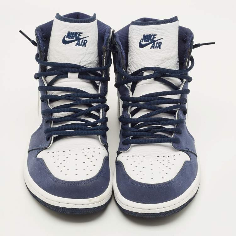 Pre Owned Air Jordans Jordan 1 Retro CO.JP Midnight Navy Size 45 Multicolor Nubuck and Leather High Top Sneakers