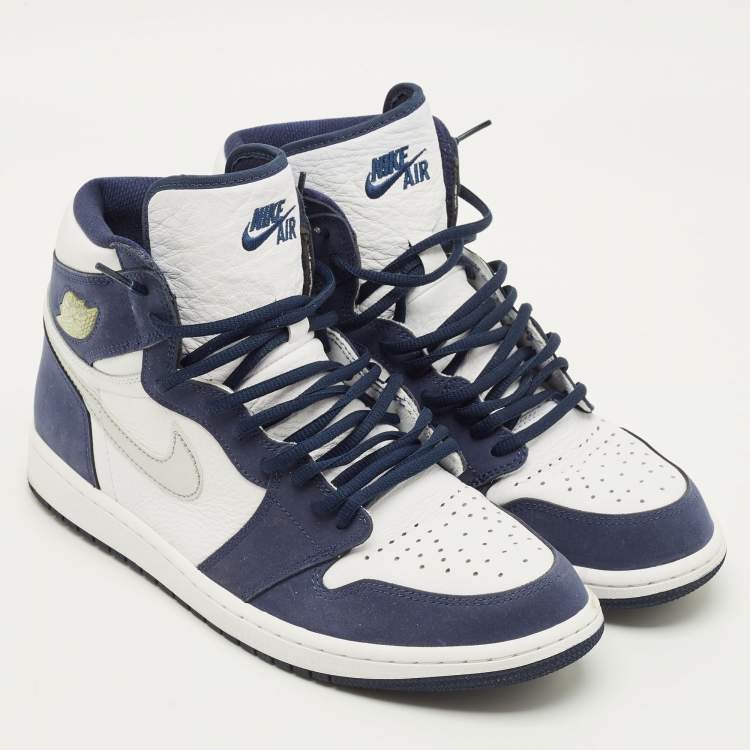 Pre Owned Air Jordans Jordan 1 Retro CO.JP Midnight Navy Size 45 Multicolor Nubuck and Leather High Top Sneakers