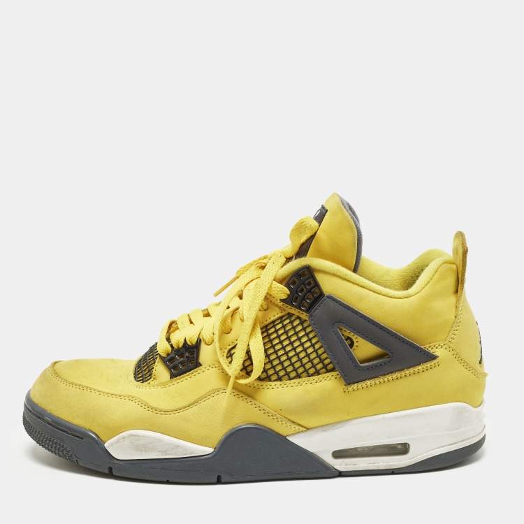 Pre Owned Air Jordans 4 Retro Size 45 Yellow Nubuck Leather High Top Sneakers
