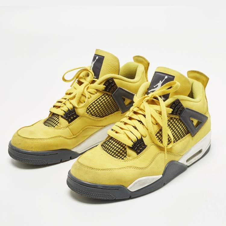 Pre Owned Air Jordans 4 Retro Size 45 Yellow Nubuck Leather High Top Sneakers