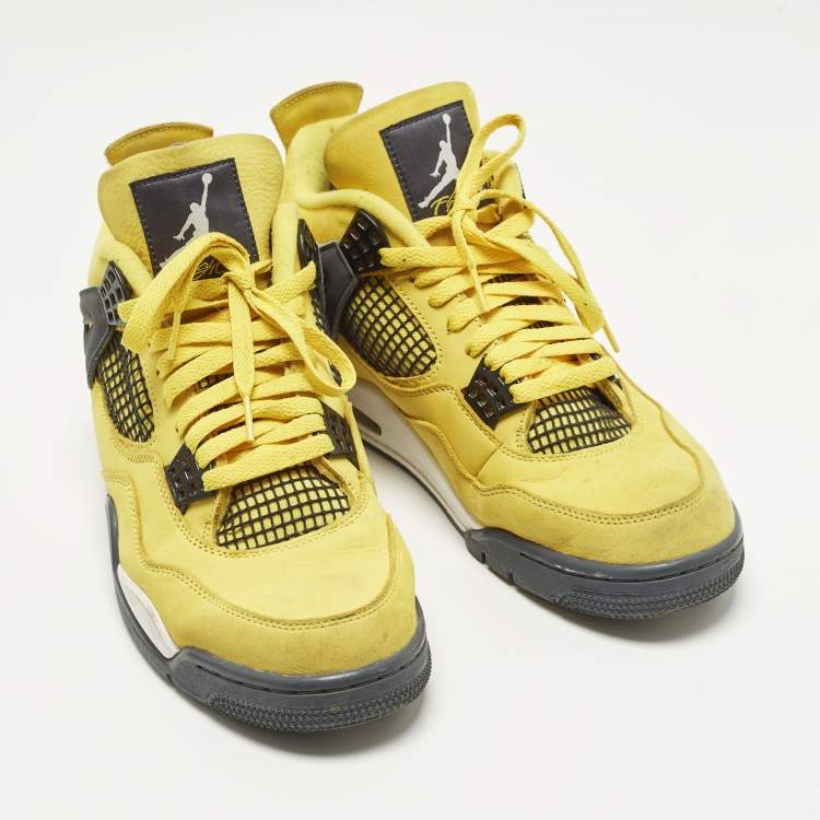 Pre Owned Air Jordans 4 Retro Size 45 Yellow Nubuck Leather High Top Sneakers