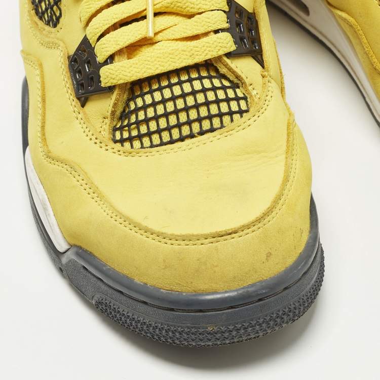 Pre Owned Air Jordans 4 Retro Size 45 Yellow Nubuck Leather High Top Sneakers