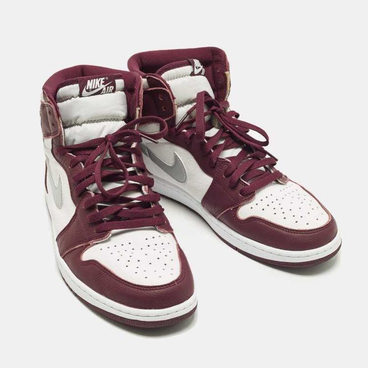 Pre Owned Air Jordans Jordan 1 Size 47.5 White/Purple Leather High Top Sneakers