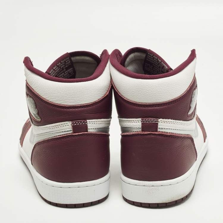 Pre Owned Air Jordans Jordan 1 Size 47.5 White/Purple Leather High Top Sneakers