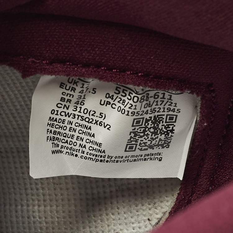 Pre Owned Air Jordans Jordan 1 Size 47.5 White/Purple Leather High Top Sneakers