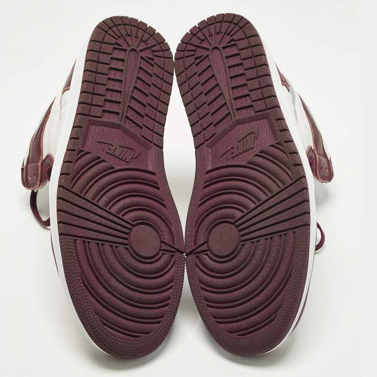 Pre Owned Air Jordans Jordan 1 Size 47.5 White/Purple Leather High Top Sneakers