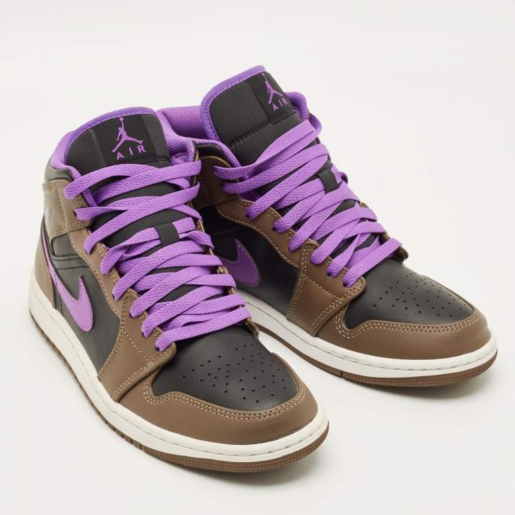 Pre Owned Air Jordans Jordan 1 Size 42 Tricolor Leather Mocha High Top Sneakers