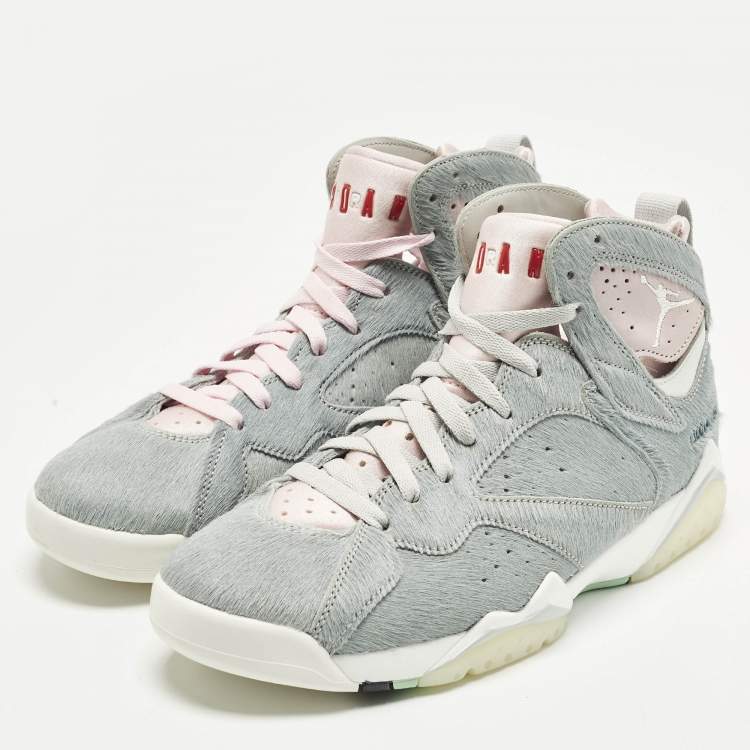 Pre Owned Air Jordans Jordan 7 Retro Neutral Grey Size 42 Grey Calf Hair High Top Sneakers