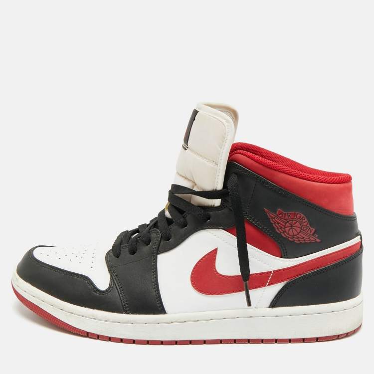 Pre Owned Air Jordans 1 Mid Gym Red Size 46 White/Black Fabric and Leather Mid Top Sneakers