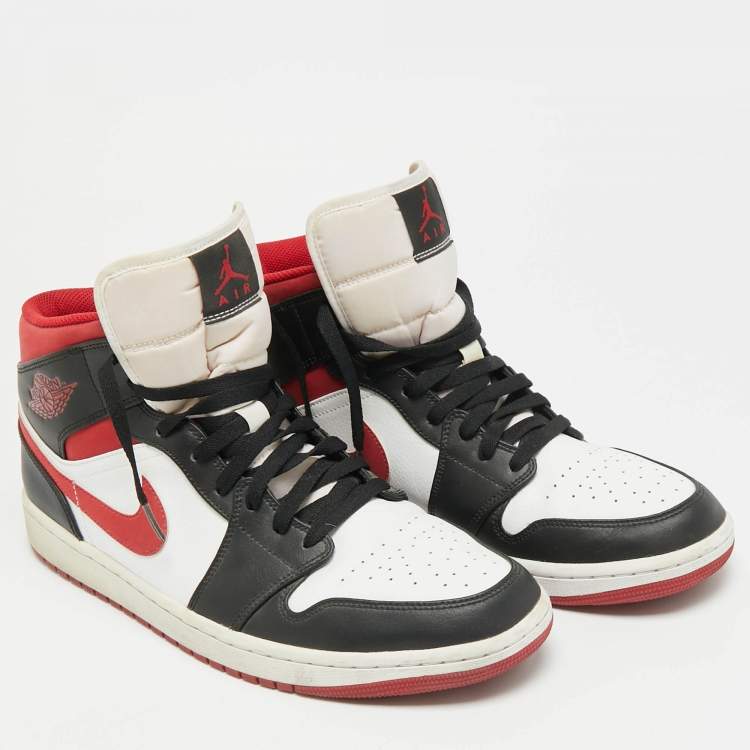 Pre Owned Air Jordans 1 Mid Gym Red Size 46 White/Black Fabric and Leather Mid Top Sneakers