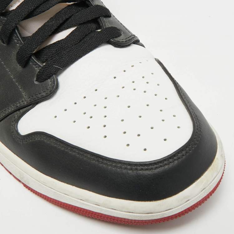 Pre Owned Air Jordans 1 Mid Gym Red Size 46 White/Black Fabric and Leather Mid Top Sneakers