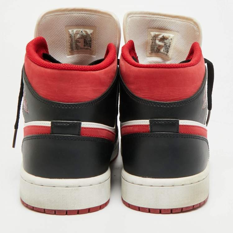 Pre Owned Air Jordans 1 Mid Gym Red Size 46 White/Black Fabric and Leather Mid Top Sneakers