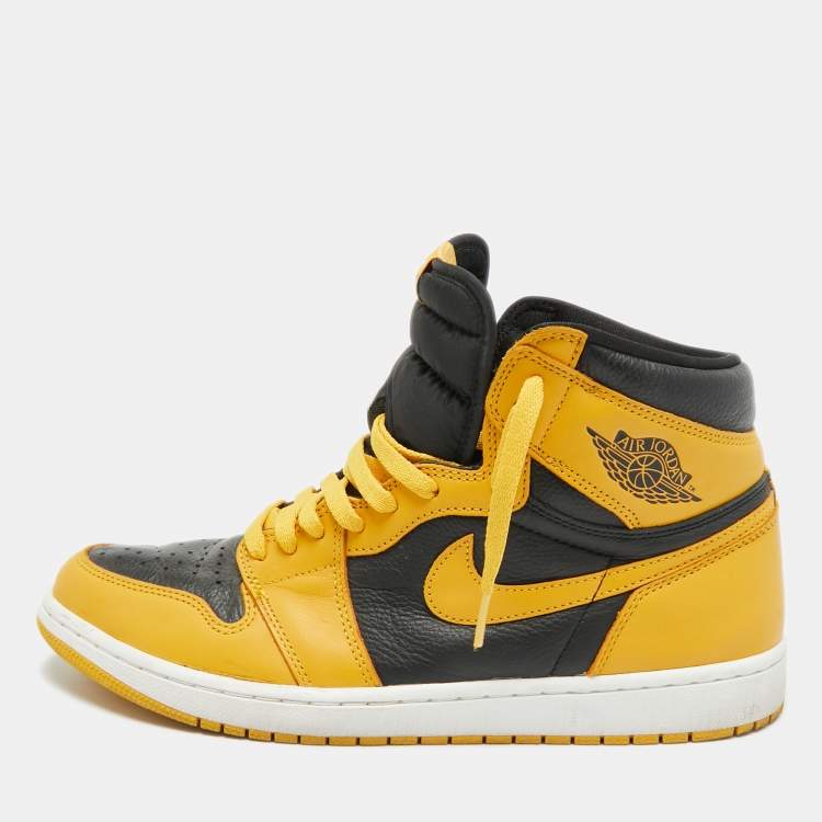 مملوكة مسبقًا Air Jordans 1 Retro High OG Pollen Size 46 Yellow/Black Fabric and Leather High Top Sneakers