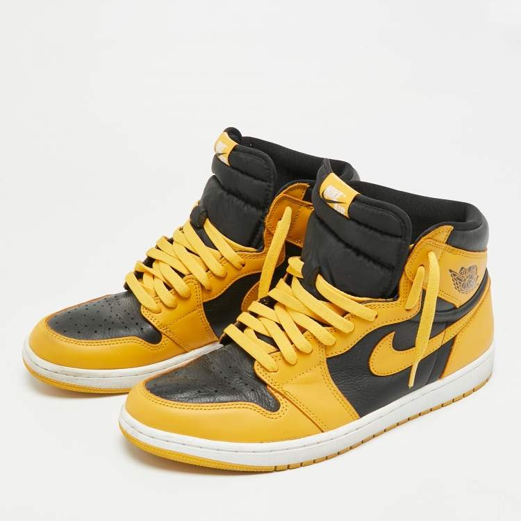 مملوكة مسبقًا Air Jordans 1 Retro High OG Pollen Size 46 Yellow/Black Fabric and Leather High Top Sneakers
