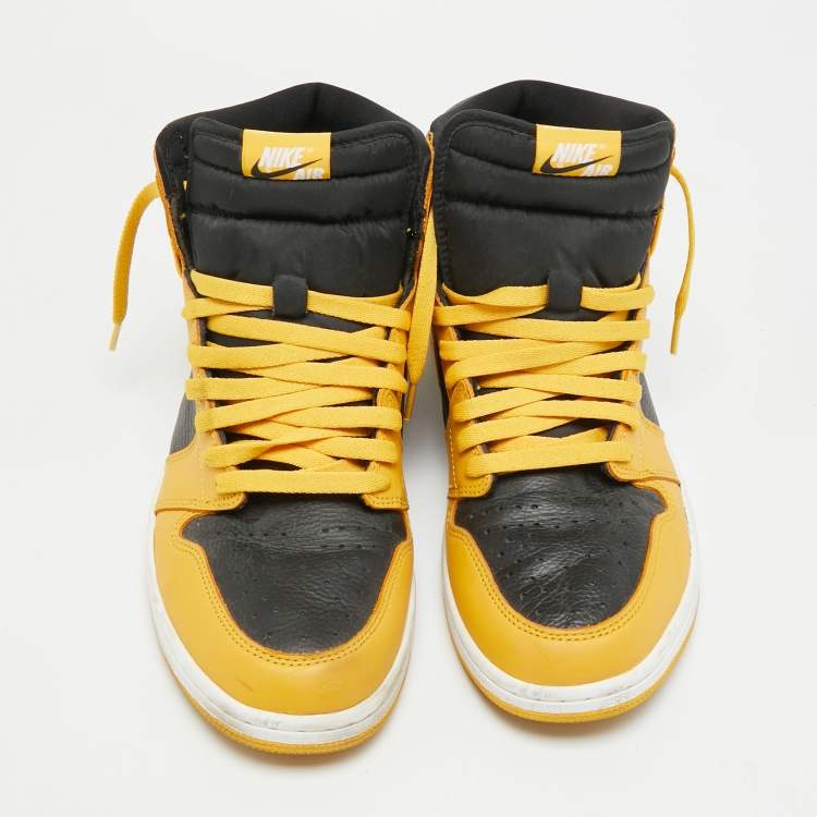 مملوكة مسبقًا Air Jordans 1 Retro High OG Pollen Size 46 Yellow/Black Fabric and Leather High Top Sneakers