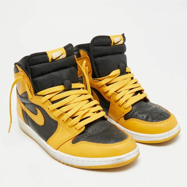 مملوكة مسبقًا Air Jordans 1 Retro High OG Pollen Size 46 Yellow/Black Fabric and Leather High Top Sneakers