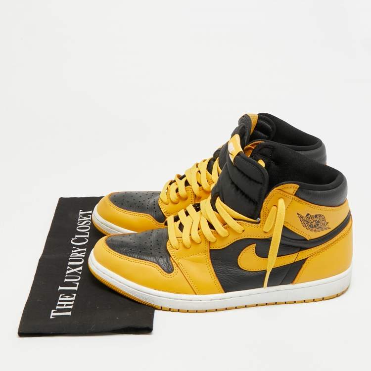مملوكة مسبقً ا Air Jordans 1 Retro High OG Pollen Size 46 Yellow/Black Fabric and Leather High Top Sneakers