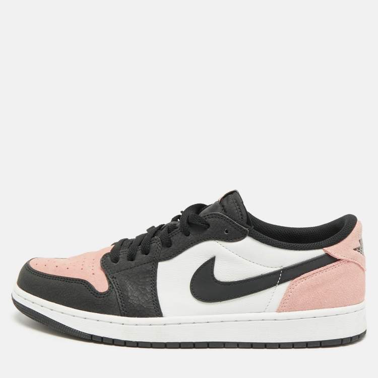 Pre Owned Air Jordans 1 Low OG Bleached Coral Size 47 Pink/Black Suede and Leather Low Top Sneakers