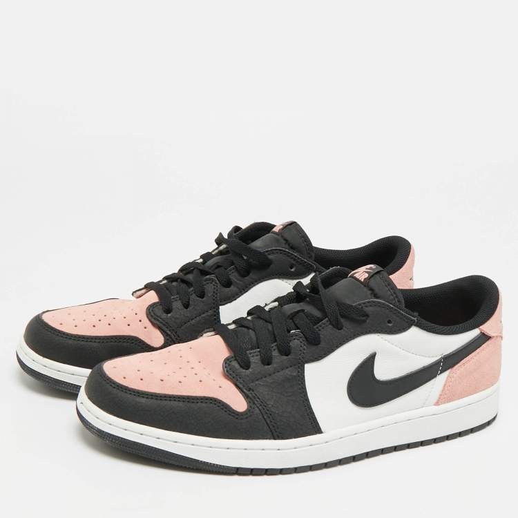 Pre Owned Air Jordans 1 Low OG Bleached Coral Size 47 Pink/Black Suede and Leather Low Top Sneakers