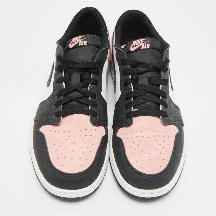Pre Owned Air Jordans 1 Low OG Bleached Coral Size 47 Pink/Black Suede and Leather Low Top Sneakers