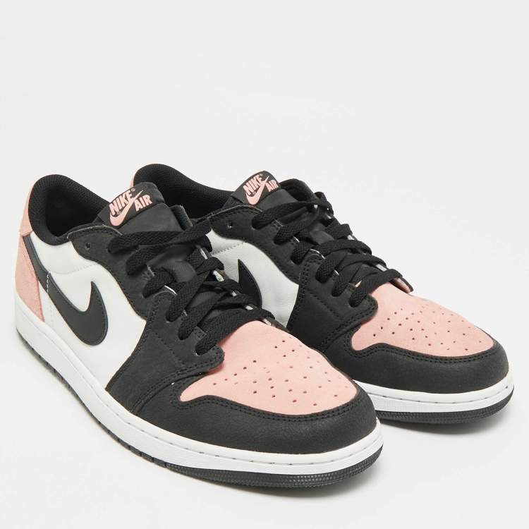 Pre Owned Air Jordans 1 Low OG Bleached Coral Size 47 Pink/Black Suede and Leather Low Top Sneakers