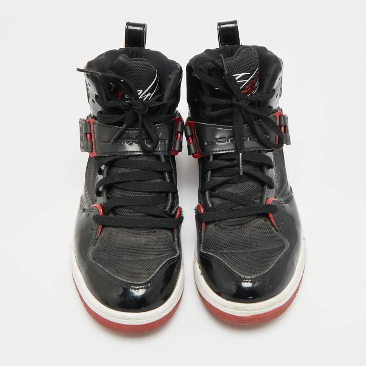 Pre Owned Air Jordans Flight 45 Size 41 Black Fabric and Patent Leather High Top Sneakers