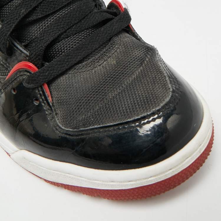 Pre Owned Air Jordans Flight 45 Size 41 Black Fabric and Patent Leather High Top Sneakers