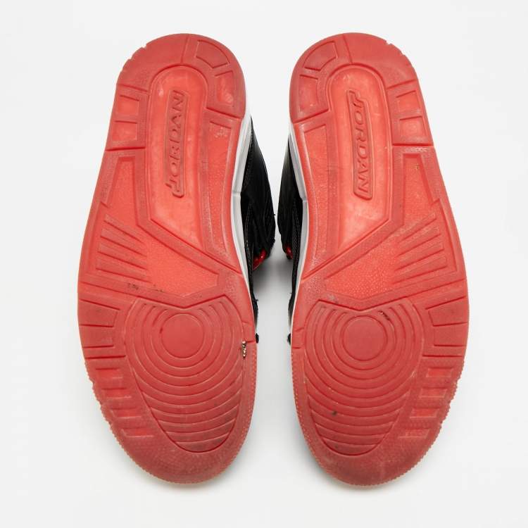 Pre Owned Air Jordans Flight 45 Size 41 Black Fabric and Patent Leather High Top Sneakers