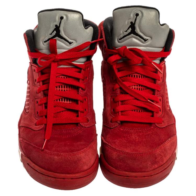 Pre Owned Air Jordan Red Suede Boys' 5 Retro Sneakers Size 42.5
