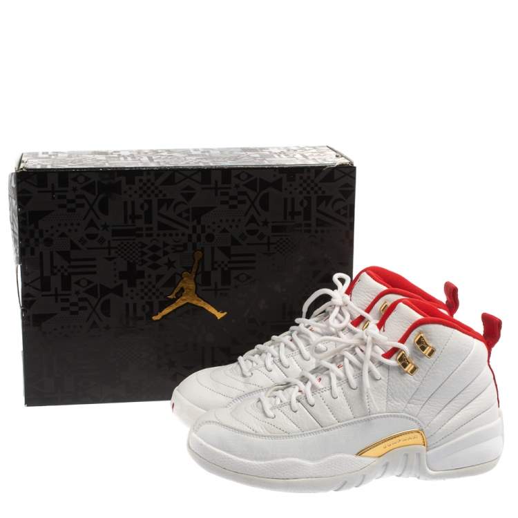 Pre Owned Air Jordan White Leather 12 Retro Fiba High Top Sneakers Size 40