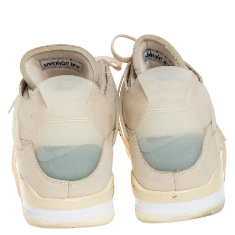 Pre Owned Air Jordan x Off White Beige Leather And Mesh 4 Retro Sail Sneakers Size 44.5