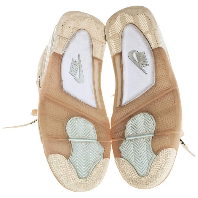 Pre Owned Air Jordan x Off White Beige Leather And Mesh 4 Retro Sail Sneakers Size 44.5