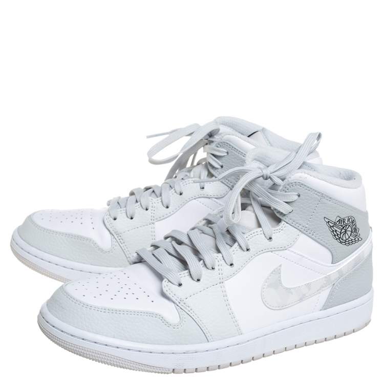Pre Owned Air Jordan 1 Mid Grey/White Leather Camo High Top Sneakers Size 43