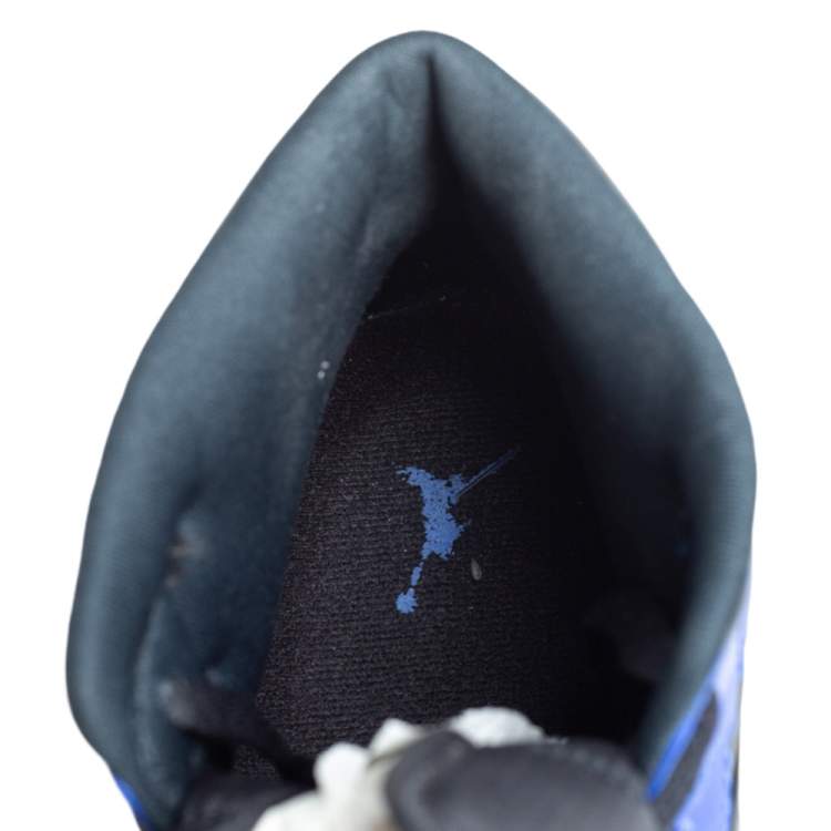 مملوكة مسبقًا Air Jordan Black/Blue Leather and Fabric 1 Mid Sneakers Size 47.5