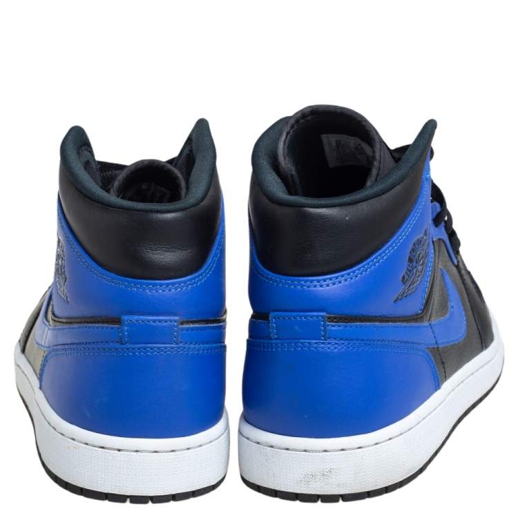 مملوكة مسبقًا Air Jordan Black/Blue Leather and Fabric 1 Mid Sneakers Size 47.5