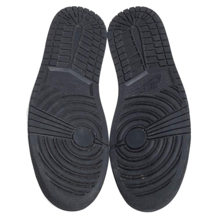 �مملوكة مسبقًا Air Jordan Black/Blue Leather and Fabric 1 Mid Sneakers Size 47.5