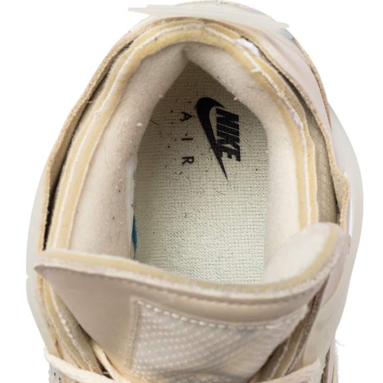 Pre Owned Air Jordan x Off White Beige Leather And Mesh 4 Retro Sail Sneakers Size 43