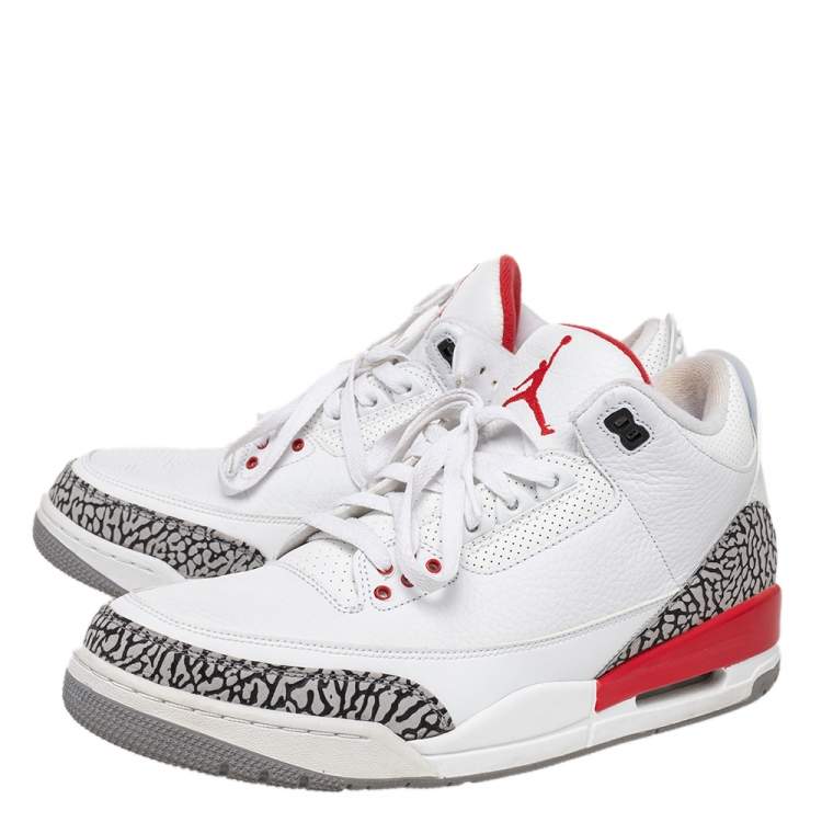 Pre Owned Jordan White Leather Air Jordan 3 Retro Hall of Fame Sneakers Size 46