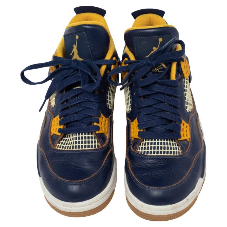 Pre Owned Jordan Navy Blue/Yellow Leather 4 Retro Dunk From Above Sneakers Size 41