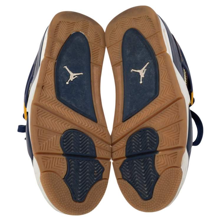 Pre Owned Jordan Navy Blue/Yellow Leather 4 Retro Dunk From Above Sneakers Size 41