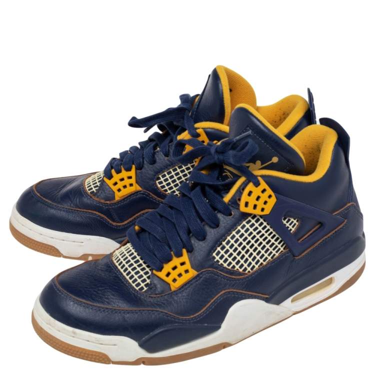Pre Owned Jordan Navy Blue/Yellow Leather 4 Retro Dunk From Above Sneakers Size 41